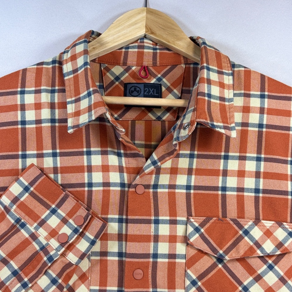 Magpul Flannel Shirt Mens 2XL Orange Plaid Snap Front MAG942 Outdoor Workwear